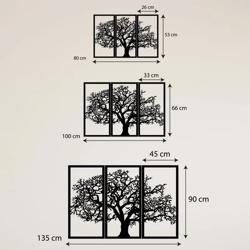 Drevený nástenný obraz Strom života: Sada 3 panelov | SENTOP PR0054