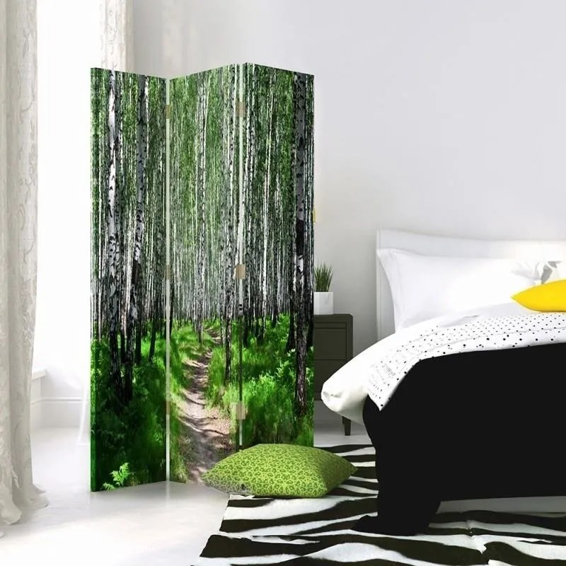 Ozdobný paraván Příroda březového lesa - 110x170 cm, trojdielny, obojstranný paraván 360°