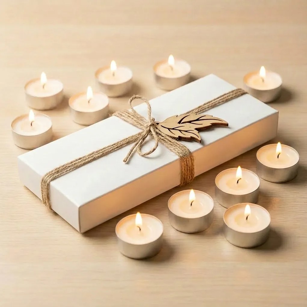 Elegantné darčekové balenie čajových sviečok