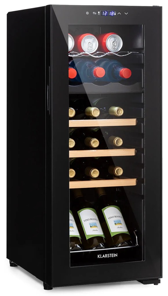 Klarstein Bovella 18 Duo+, dvojzónová vinotéka, 50 l, 18 fliaš, sklenené dvierka