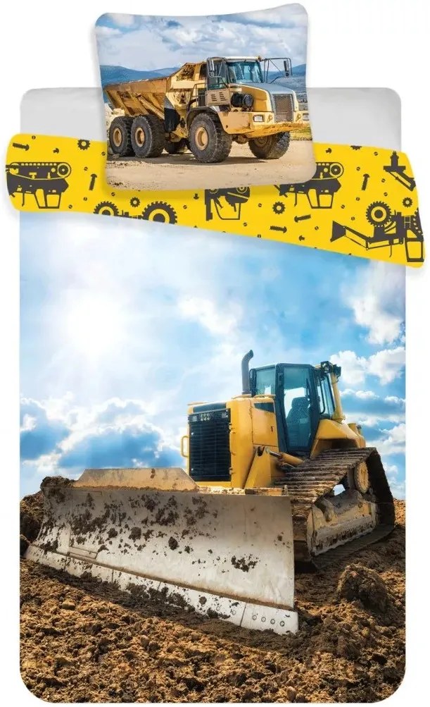 Obliečky do detskej postieľky Buldozér a sklápačka - 100% bavlna - 40 x 60 cm + 100 x 135 cm