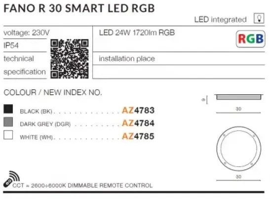Vonkajšie stropné LED svietidlo Fano R 30 Smart biele