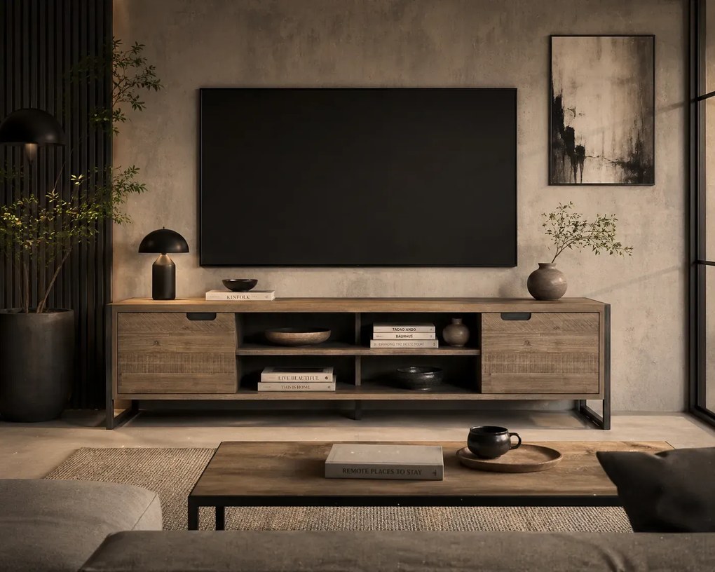 TV stolík Flow 200 cm z masívu hnedý/grafit