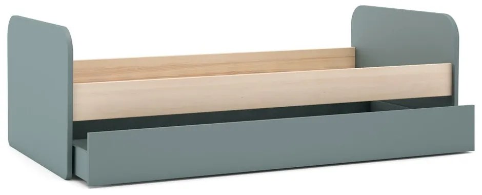 Sivozelená detská posteľ v dekore borovice s výsuvným lôžkom s úložným priestorom s roštom 90x200 cm Esteban – Marckeric