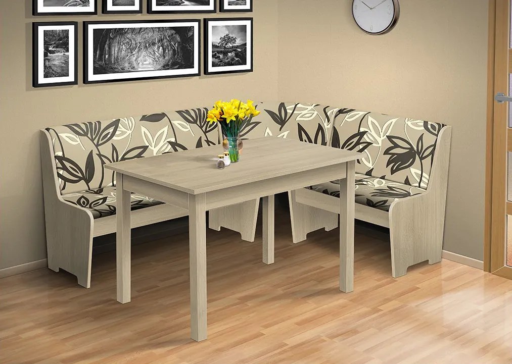Nabytekmorava Rohová lavica so stolom farba lamina: buk 381, čalúnenie vo farbe: Mega 31 béžová