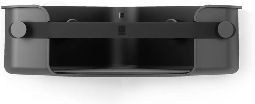 Čierna rohová plastová kúpeľňová polička bez vŕtania Flex Adhesive – Umbra