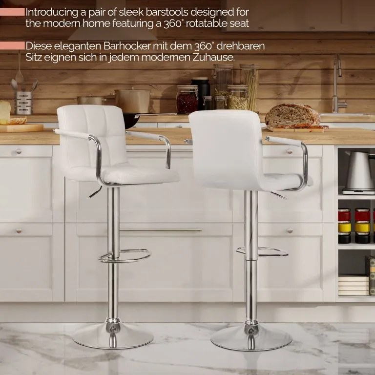 MIADOMODO Barová stolička 2 ks, s lakťovými opierkami, biela