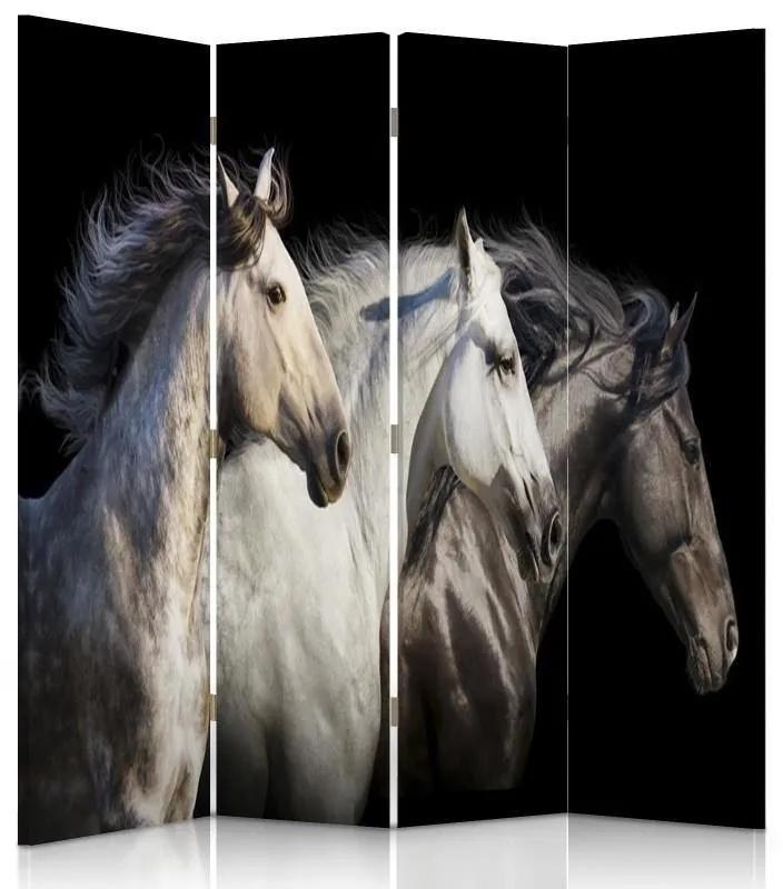 Ozdobný paraván Koně Zvířata - 145x170 cm, štvordielny, klasický paraván