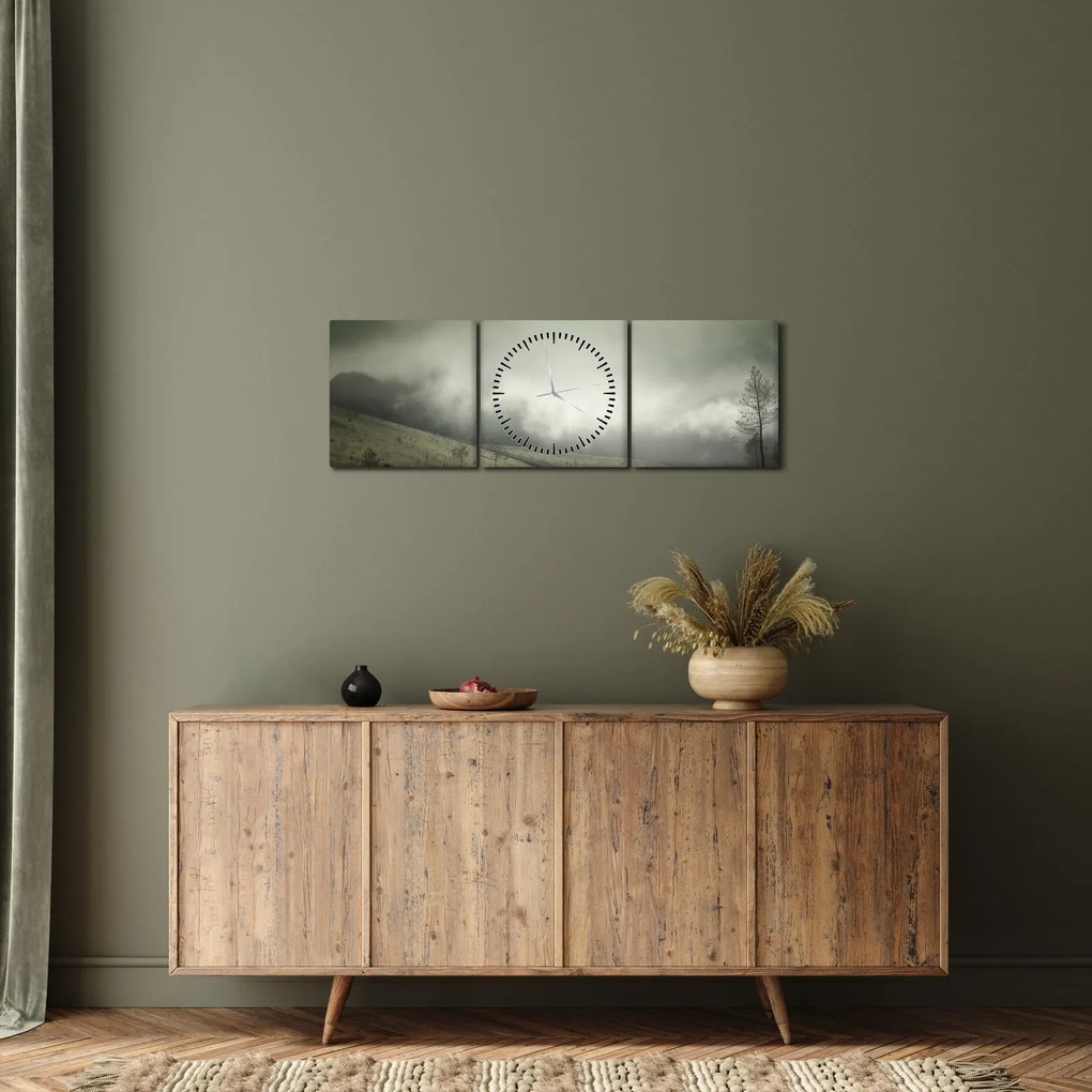 Obraz krajiny pred búrku (s hodinami) (90x30 cm)