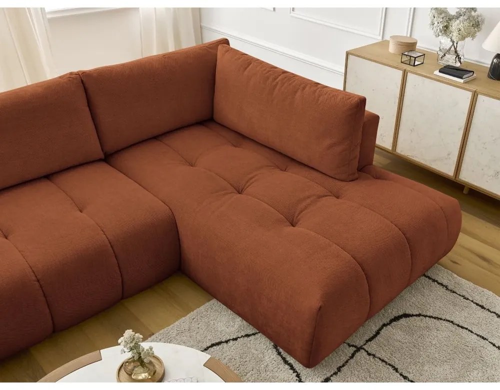 Rozkladacia/s úložným priestorom rohová pohovka v tehlovej farbe (pravý roh/do tvaru "U") Fuji – Bobochic Paris