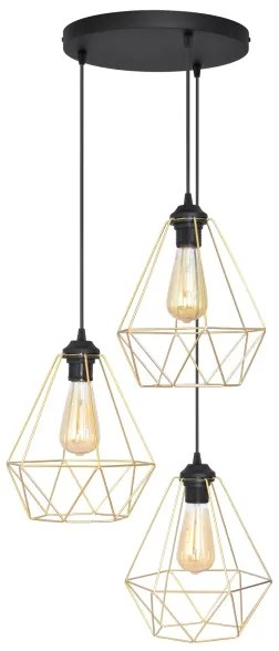 Luster na lanku KARO 3xE27/15W/230V zlatá/čierna