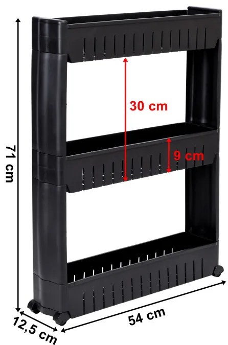 Pojazdný regál LEIRA 3 police čierny