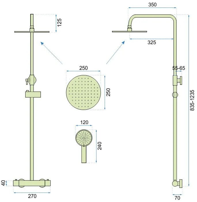 Rea Vincent, sprchový set s termostatickou batériou a dažďovou hlavicou 25cm, čierna matná, REA-P6600