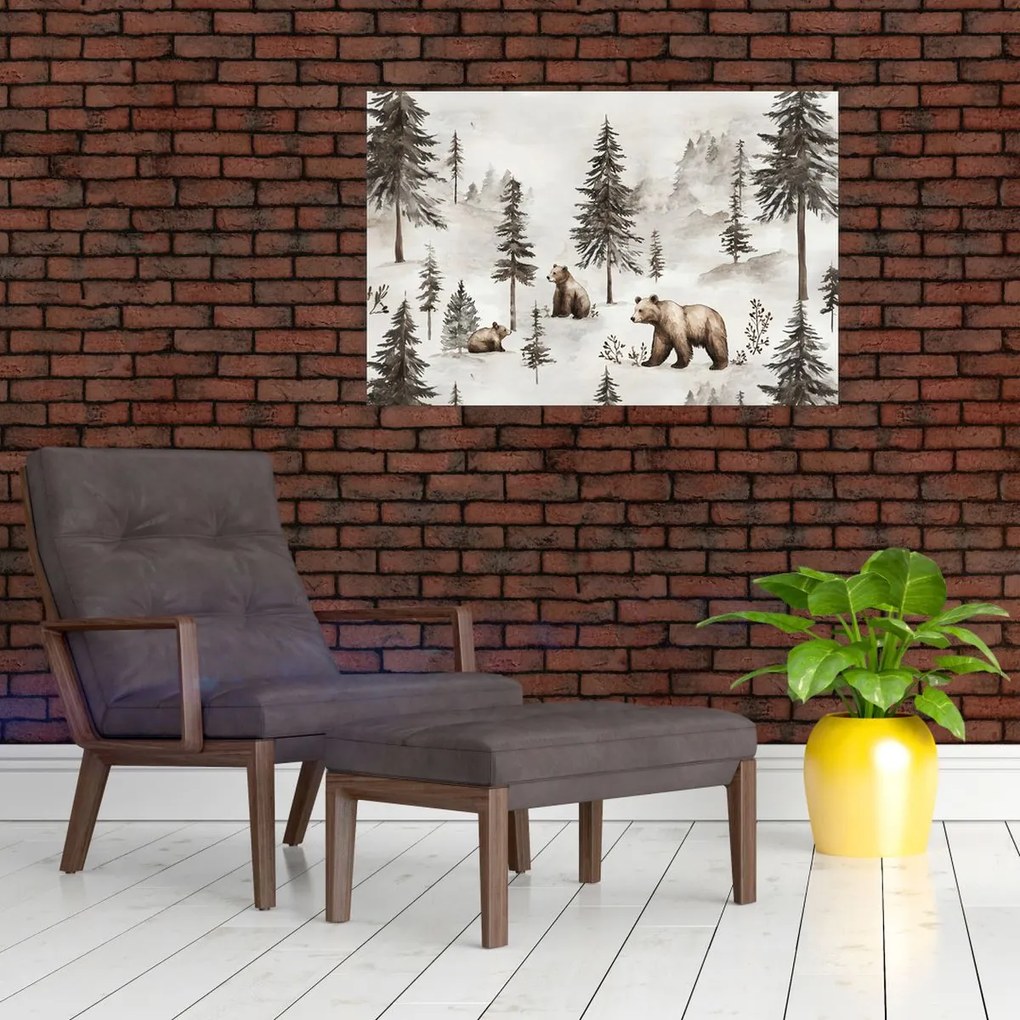 Obraz - Les s medveďmi (90x60 cm)