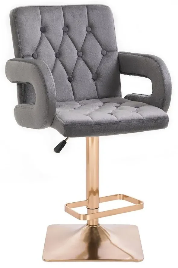 LuxuryForm DESIGN Barová stolička BOSTON VELUR na zlatej hranatej podstave - šedá