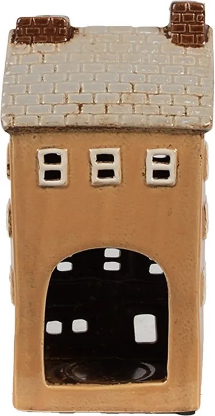 Hnedý keramický svietnik na čajovú sviečku domček Amster Village - 11*9*22 cm