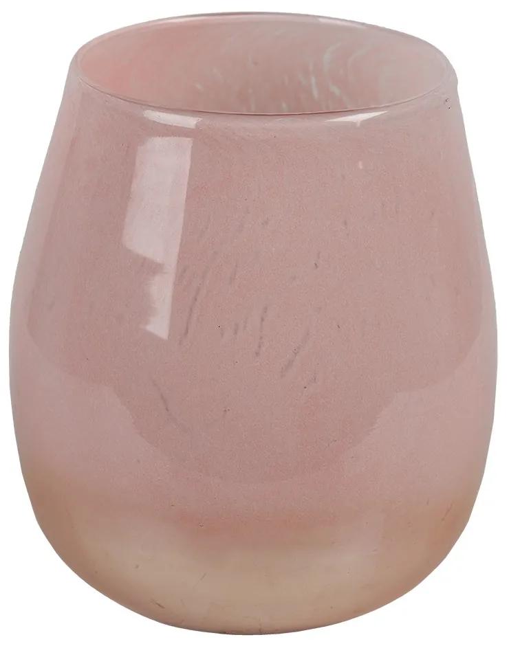 Ružový sklenený svietnik na čajovú sviečku - Ø11*12 cm