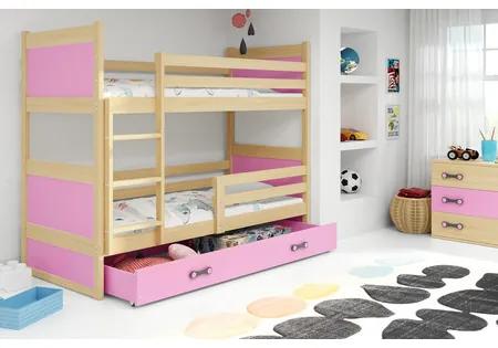 Detská poschodová posteľ RICO 200x90 cm Sivá  Ružová