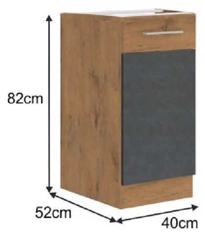 Dolná kuchynská skrinka 40 D 1F BB Velaga (sivá matná + dub lancelot). Vlastná spoľahlivá doprava až k Vám domov. 1015861