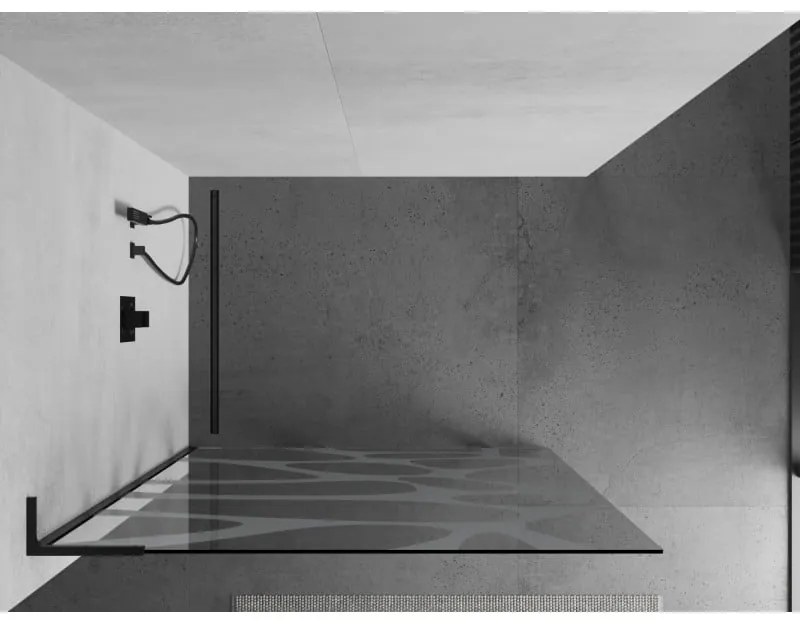 Mexen Kioto L, sprchová zástena Walk-In 90 x 200 cm, 8mm číre sklo biely vzor, čierny profil, 800-090-103-70-97