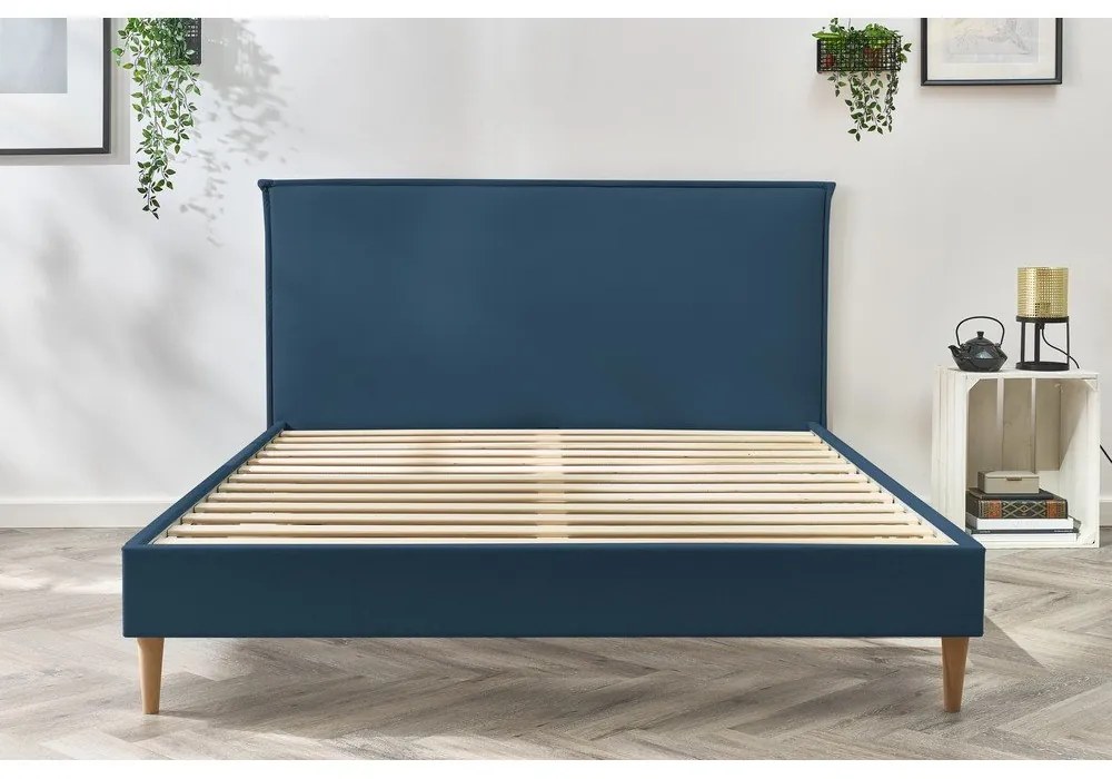 Modrá dvojlôžková posteľ Bobochic Paris Sary Light, 180 x 200 cm