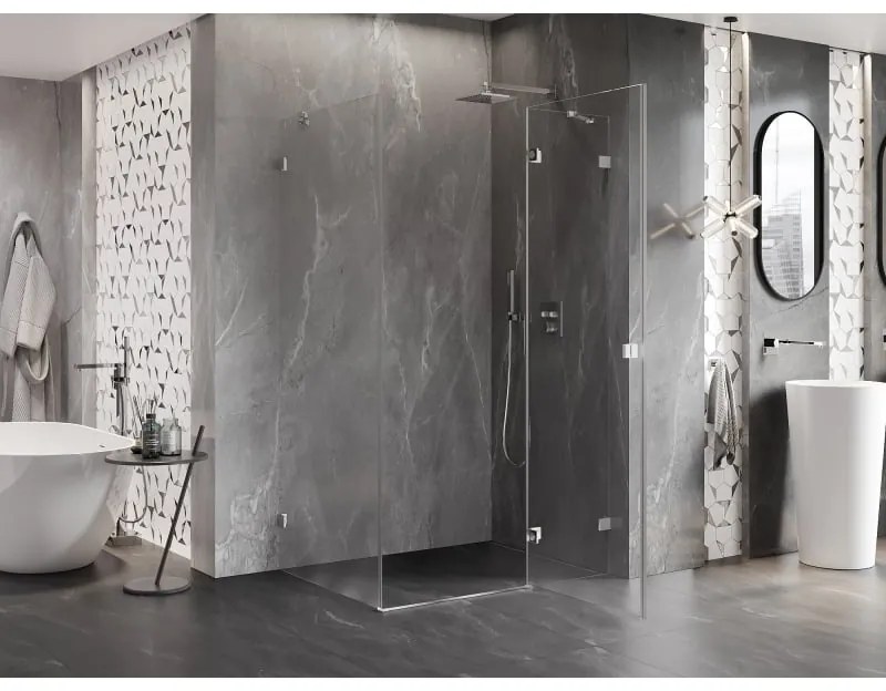 Mexen Lunar, pravostranný výklopný sprchový kút 75 x 70 cm, 8mm číre sklo, chrómový profil, 834-075-070-01-00-P