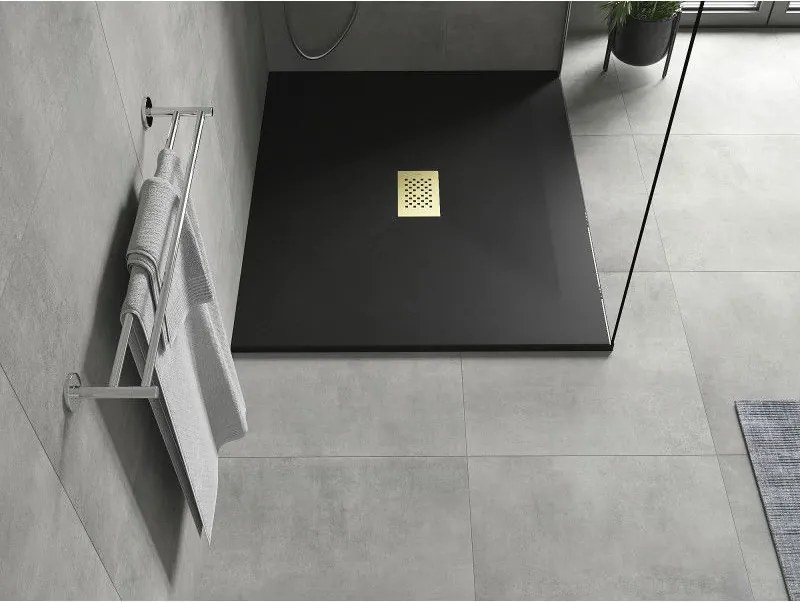 Mexen Hugo, obdĺžniková sprchová vanička SMC 140 x 100 cm, čierna, zlatá krytka, 42701014-G