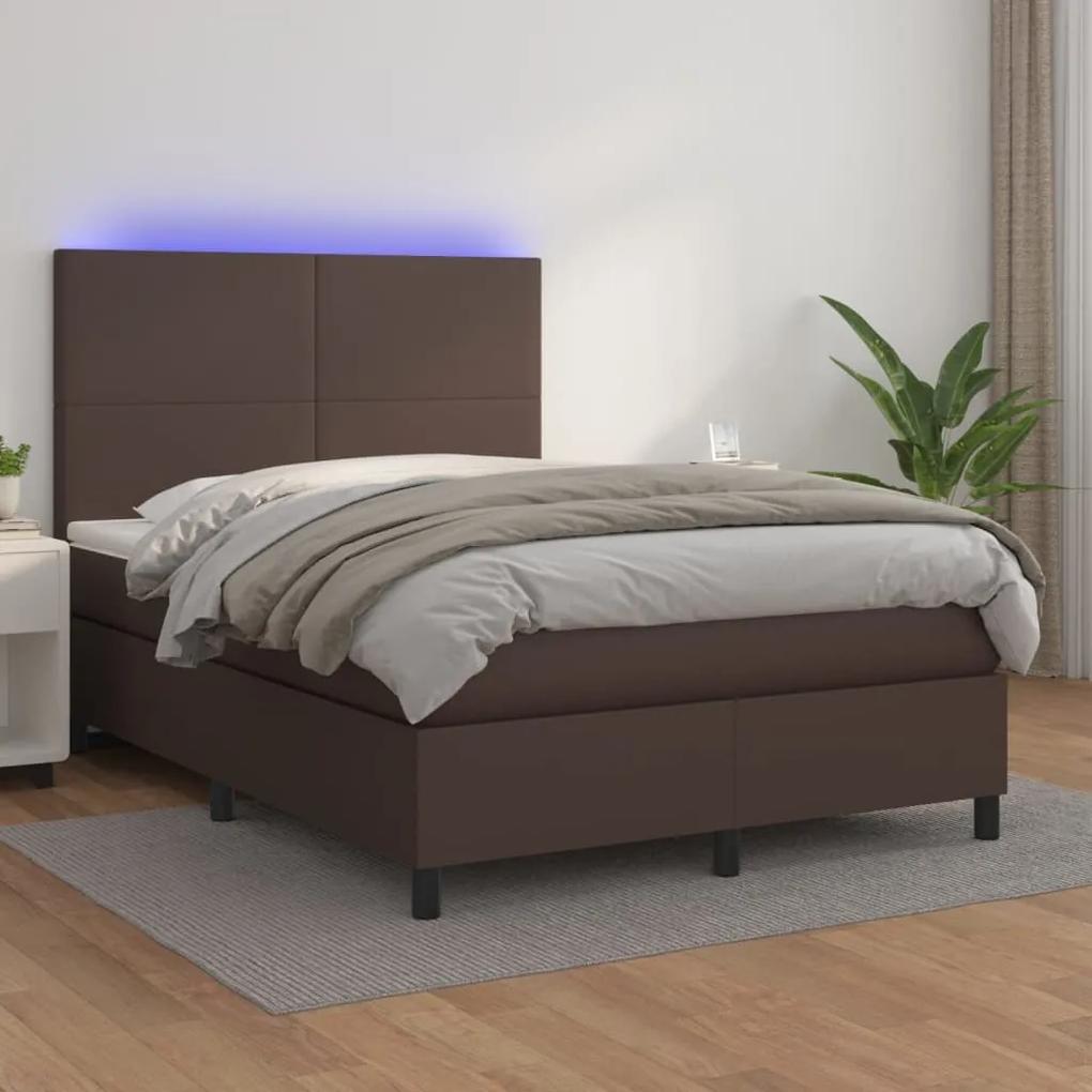 Boxspring posteľ s matracom a LED hnedá 140x190 cm umelá koža 3135822