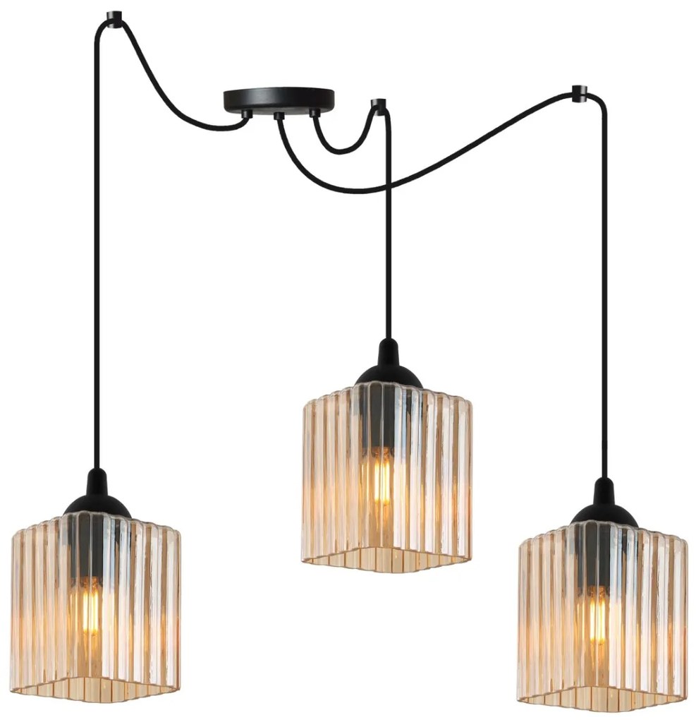 Závesné svietidlo Riffle Square Spider, 3x medové sklenené tienidlo, b