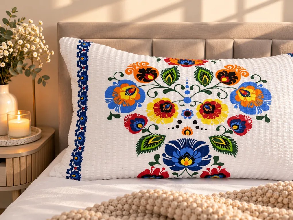 INTERMEDIC SK Obliečka na náhradný manžel Folklór Modrý prúžok – krep, 100 % bavlna, 50x150 cm, zips
