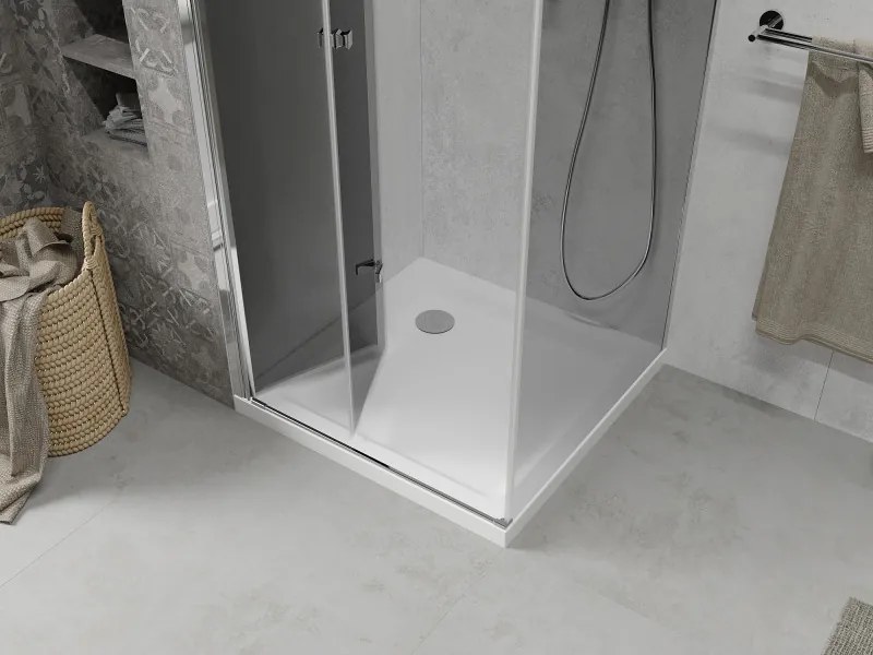 Mexen Lima, sprchový kút 90 (dvere) x 90 (stena) cm, 6mm šedé sklo, chrómový profil + SLIM sprchová vanička 5cm s chrómovým sifónom, 856-090-090-01-40-4010