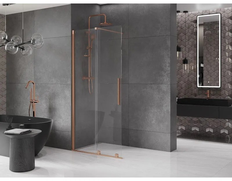 Mexen Velar, posuvné dvere do otvoru typ Walk-In 80 cm, 8mm číre sklo, medená matná, 871-080-000-03-65