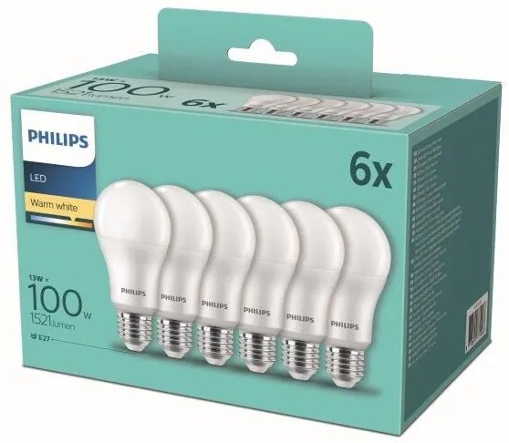 Philips 8718699775568 LED žiarovka E27 13W/100W 1521lm A60 2700K 6-set