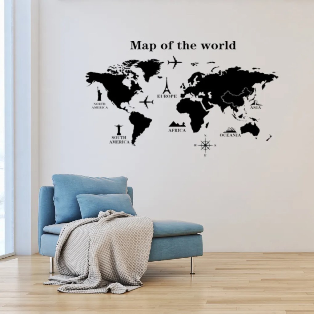PIPPER | Samolepka na stenu "Mapa sveta" 120x70 cm