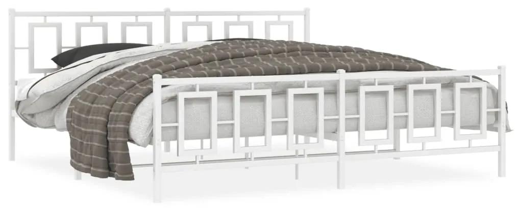 Kovový rám postele s čelom a podnožkou biely 200x200 cm 374315
