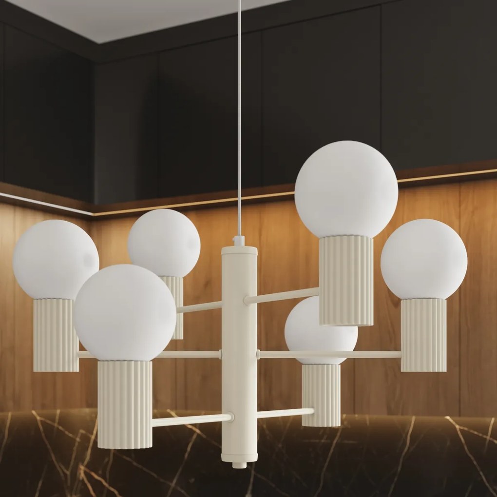 Luster Halo, 6x biele sklenené tienidlo, be