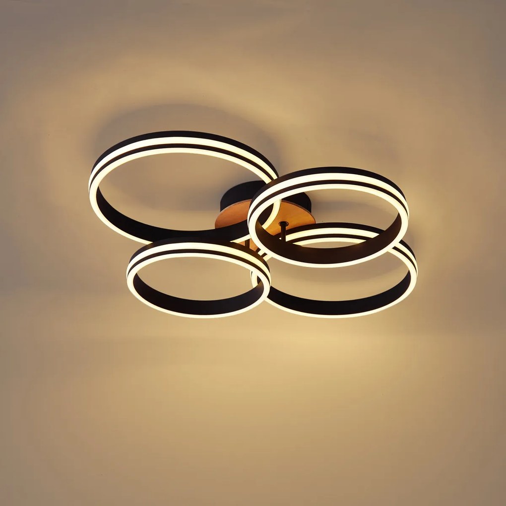 Stropné svietidlo drevené vrátane LED 3-krokové stmievateľné 4-svetlá - Navara