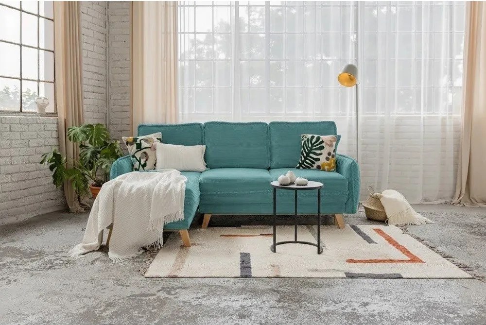 Variabilná tyrkysová menčestrová rozkladacia rohová pohovka Tori – Bonami Selection