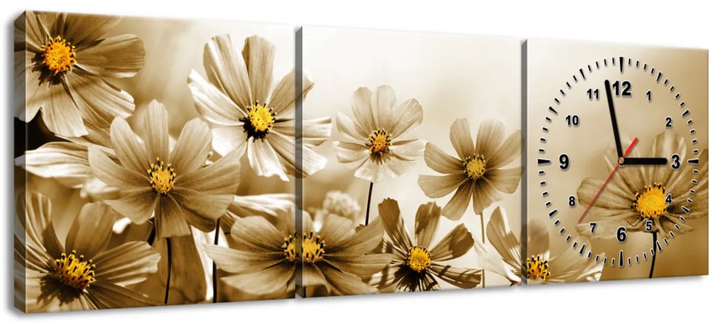 Gario Obraz s hodinami Kvetnatá krása - 3 dielny Rozmery: 90 x 30 cm