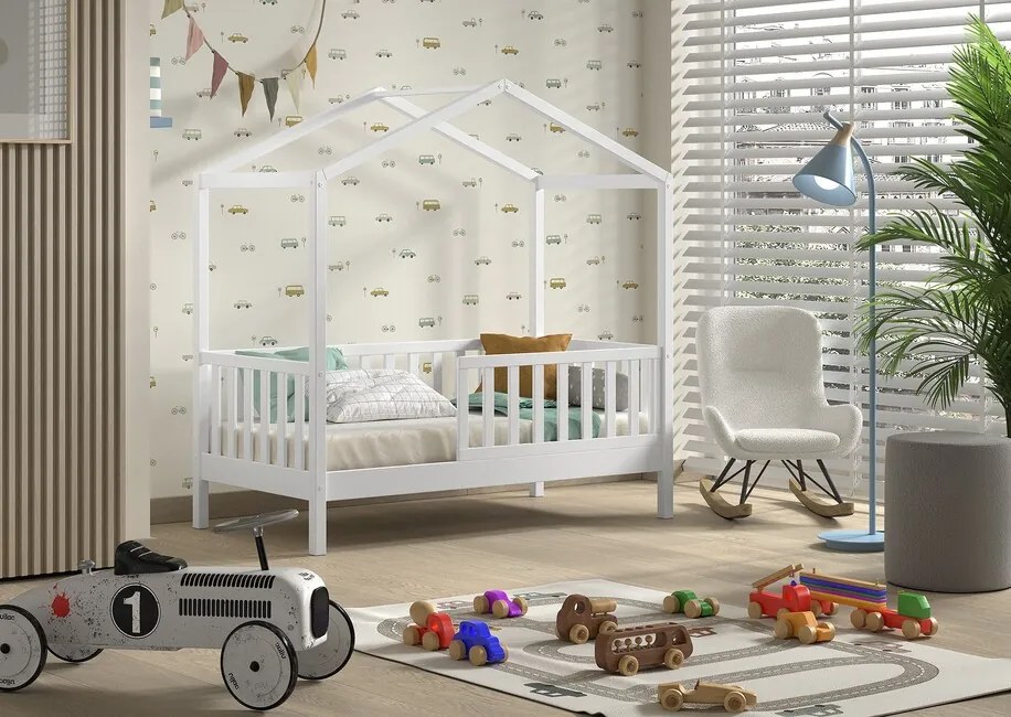 Detská domčeková posteľ Dallas Junior z masívu borovica biela 150cm 70x140cm