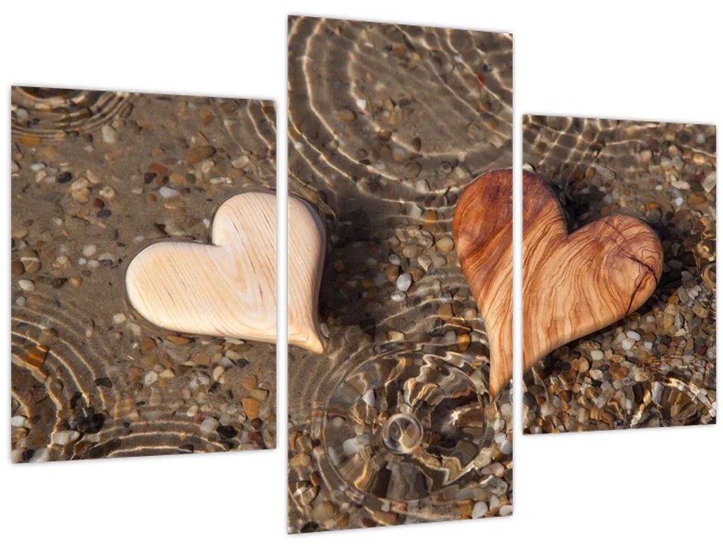 Obraz - Drevené srdiečka (90x60 cm)