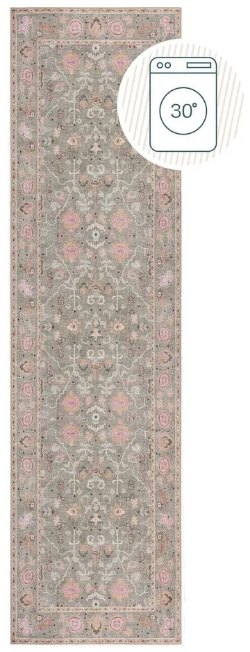 Svetlozelený prateľný behúň 60x230 cm Una Floral – Flair Rugs