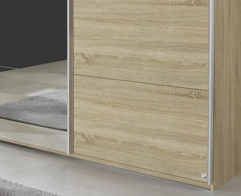 Šatníková skriňa Quadra, 315 cm, dub sonoma/zrkadlo