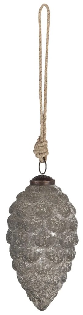 Šedivá vianočná ozdoba v tvare šišky s patinou - Ø 10 * 13 cm