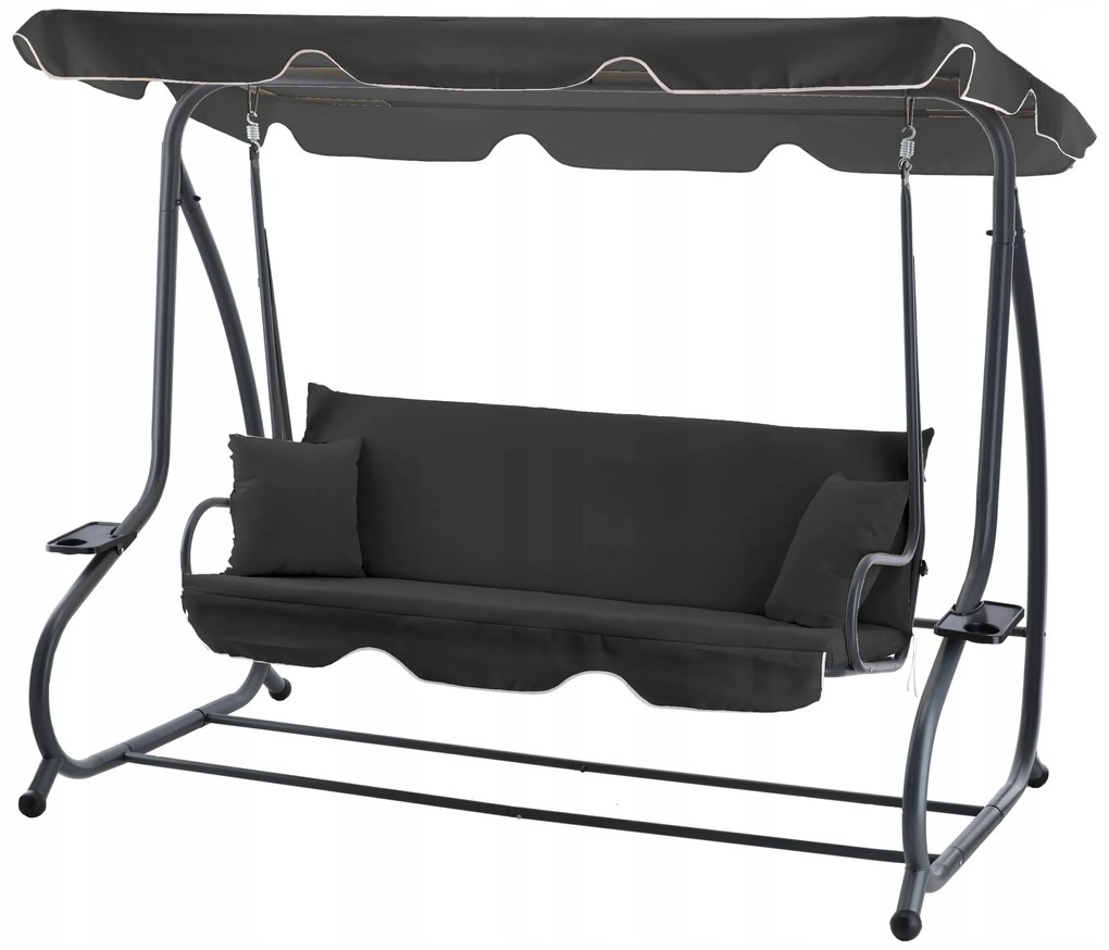 Záhradná hojdačka 210cm - rozkladacia - antracit s podstavcami na nápoj