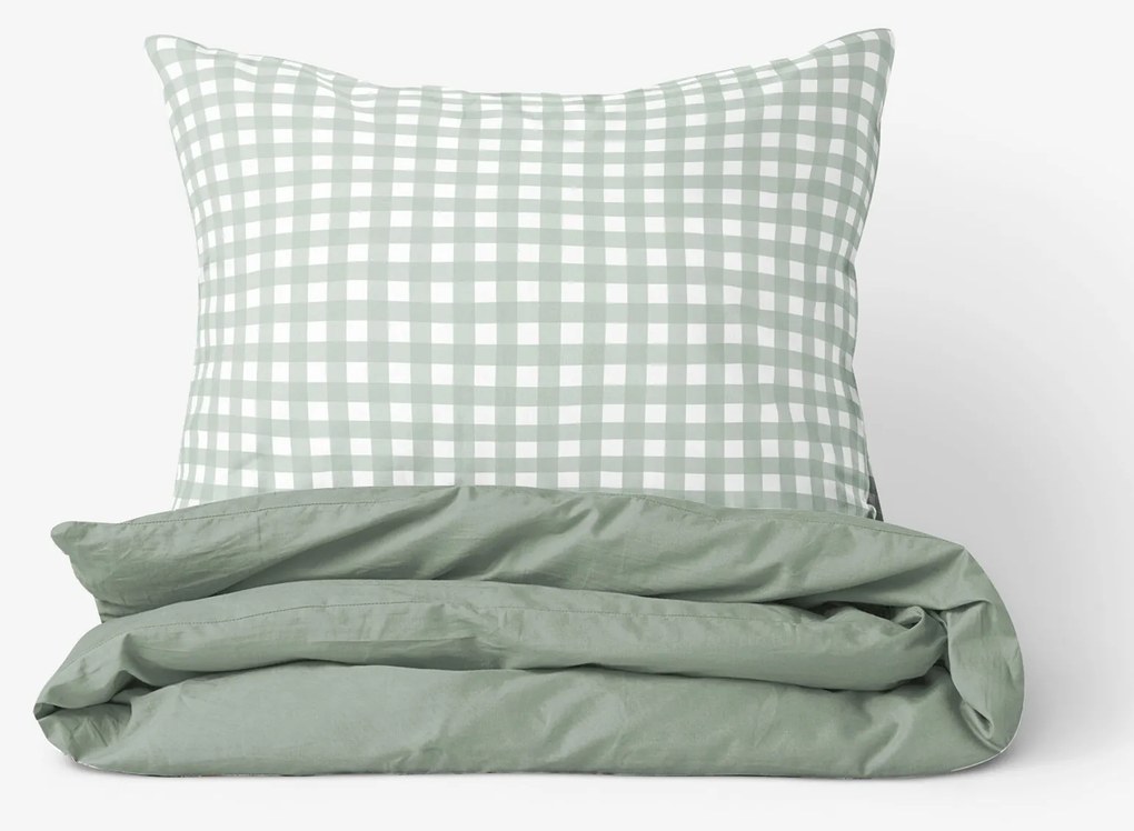 Goldea bavlnené posteľné obliečky duo - kocky so šalviovo zelenou 140 x 200 a 70 x 90 cm