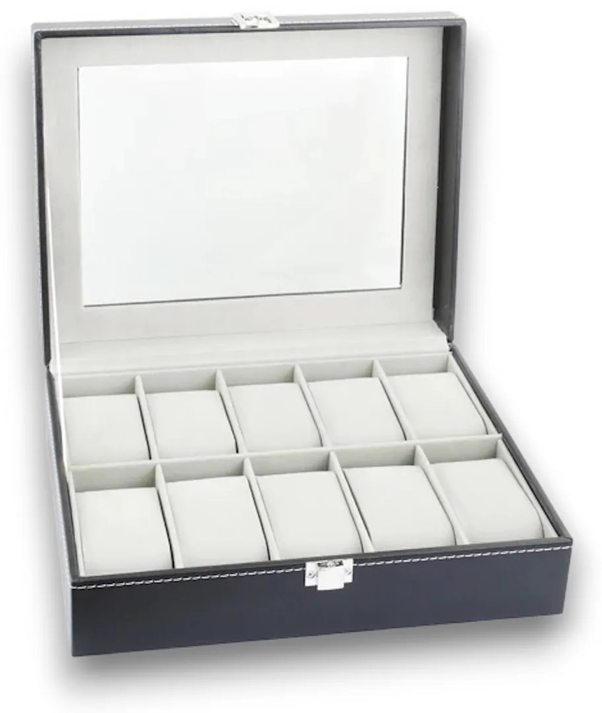 eCarla Organizér na hodinky, box, puzdro na 10ks hodiniek, ekokoža, čierny