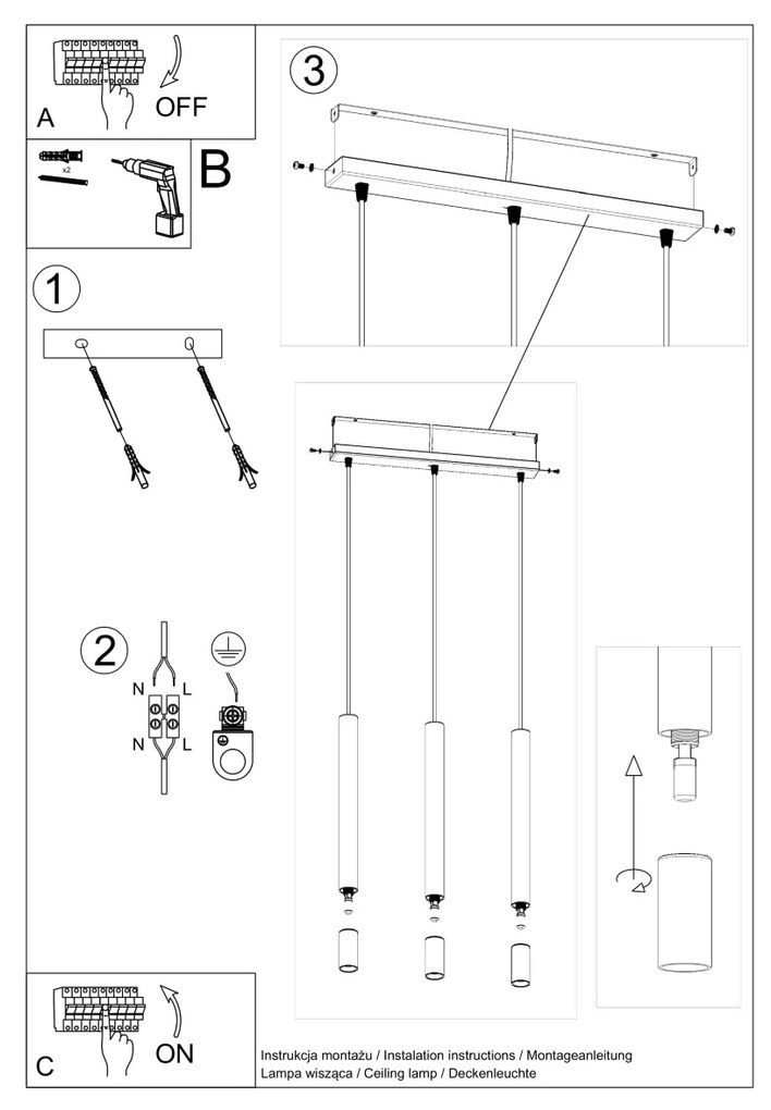 Sollux Lighting Závesné svietidlo WEZYR 3 biele