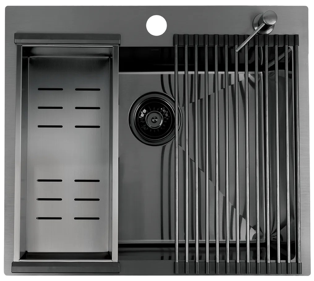 Laveo Malawi, 1-komorový nerezový drez s príslušenstvom 580x500x200 mm, grafitová, LAV-SLMA510D