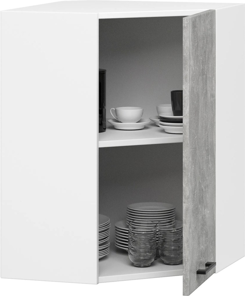 Rohová závesná kuchynská skrinka Olivia 60x72 cm biela/betón